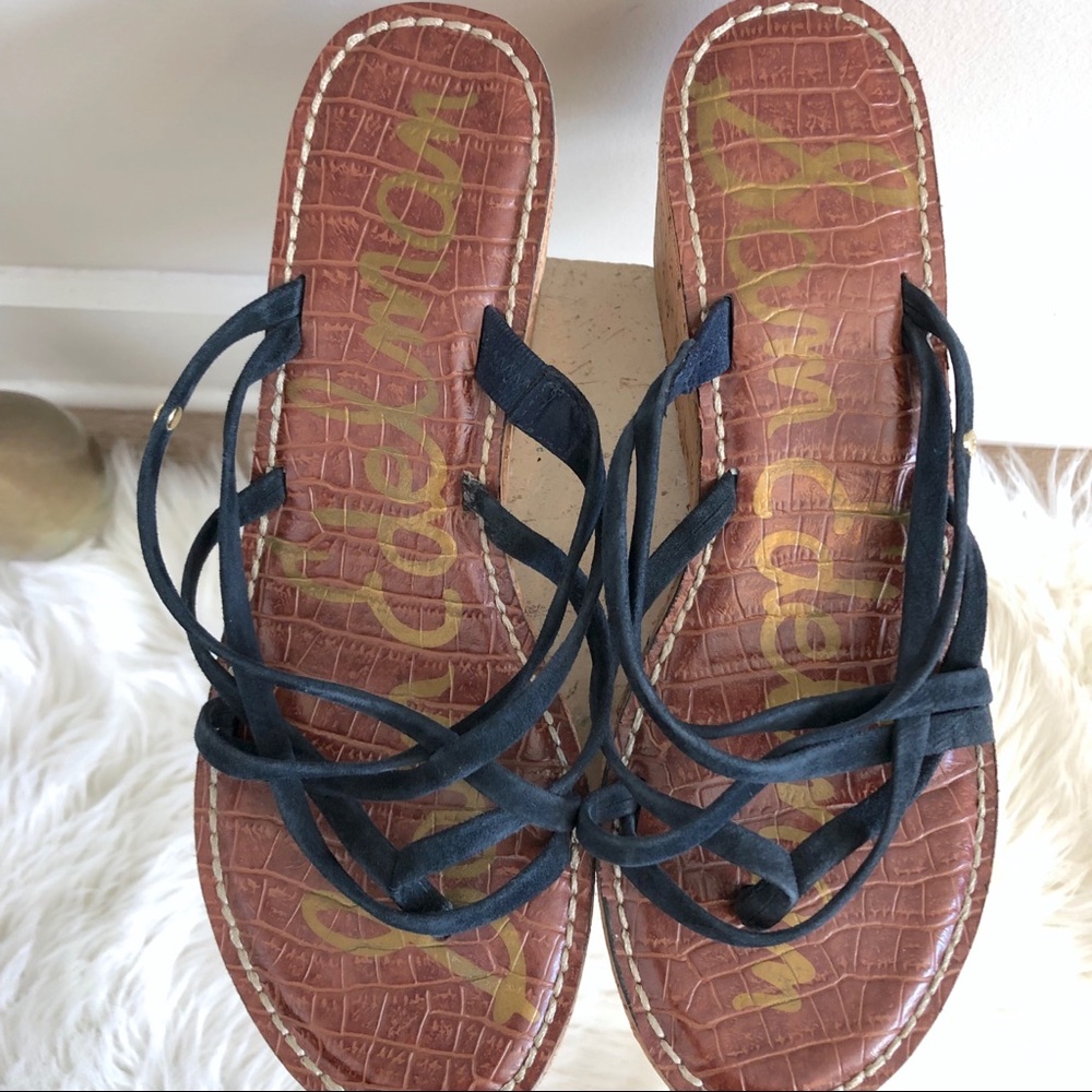 SAM EDELMAN Randy Blue Suede Platform Wedge Sandal